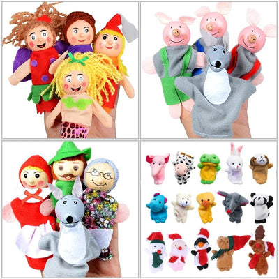 Finger Puppets Set Baby 10 pcs Animals Plush Doll Hand Cartoon  Family Hand Puppet Cloth theater Educational Toys for Kids Gifts - Slobuy