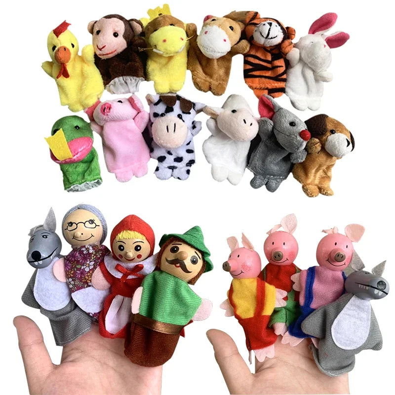 Finger Puppets Set Baby 10 pcs Animals Plush Doll Hand Cartoon  Family Hand Puppet Cloth theater Educational Toys for Kids Gifts - Slobuy