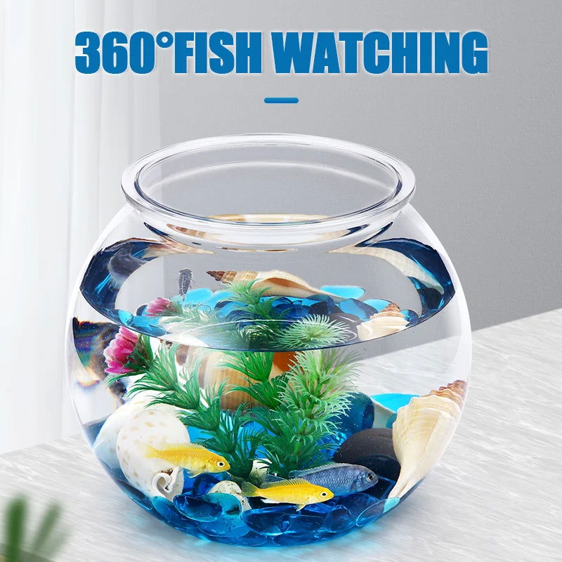 Fish Bowl Plastic L M S Sizes Desktop Aquarium Tanks Round Durable Fish Tank for Betta and All Mini Fish - Slobuy