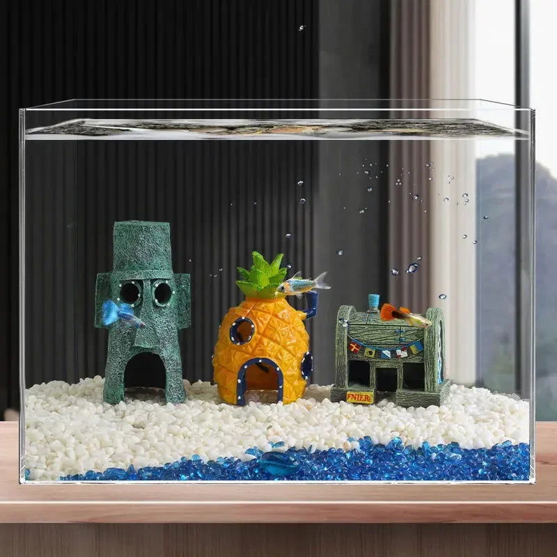 Fish Tank Decor Figures Ornaments Simulation Resin Pineapple House Fish Tank Decoration Landscaping Aquarium Accessories - Slobuy