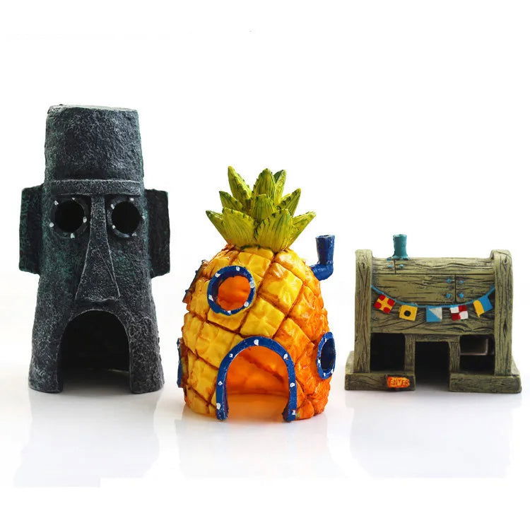 Fish Tank Decor Figures Ornaments Simulation Resin Pineapple House Fish Tank Decoration Landscaping Aquarium Accessories - Slobuy