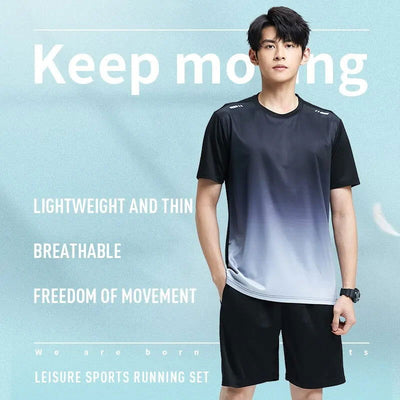 Fitness Clothes Men'S Ice Silk Quick-Dry Sportswear Set Summer Short-Sleeved T-Shirt Morning Running Basketball Training Room Sh - Slobuy