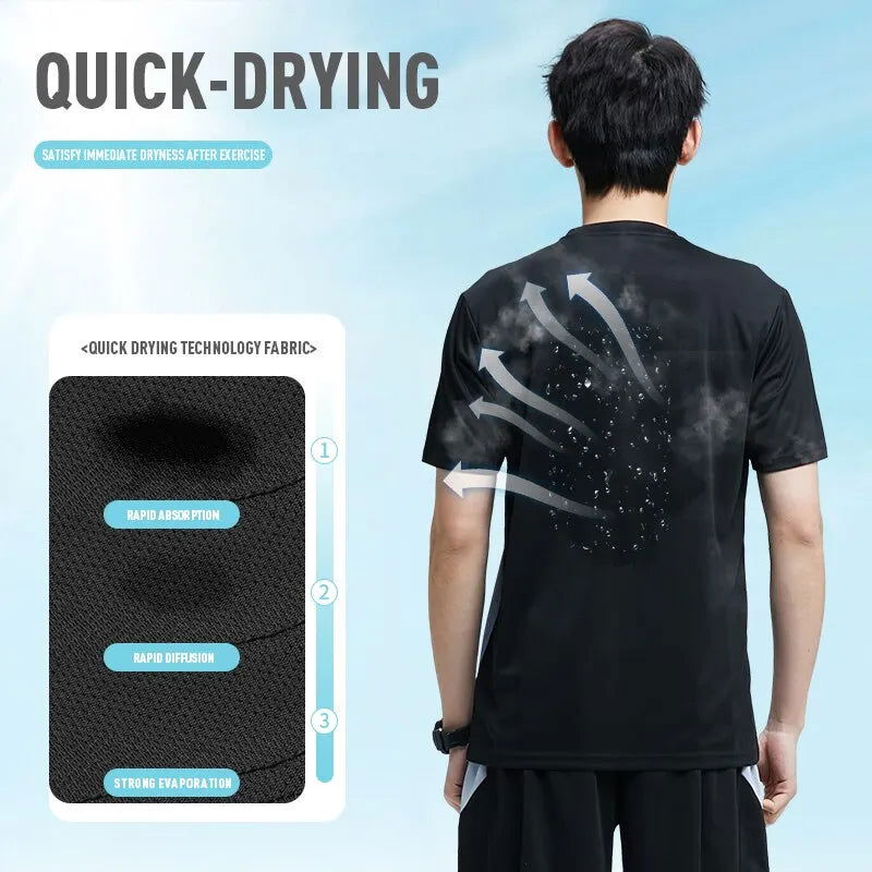 Fitness Clothes Men'S Ice Silk Quick-Dry Sportswear Set Summer Short-Sleeved T-Shirt Morning Running Basketball Training Room Sh - Slobuy