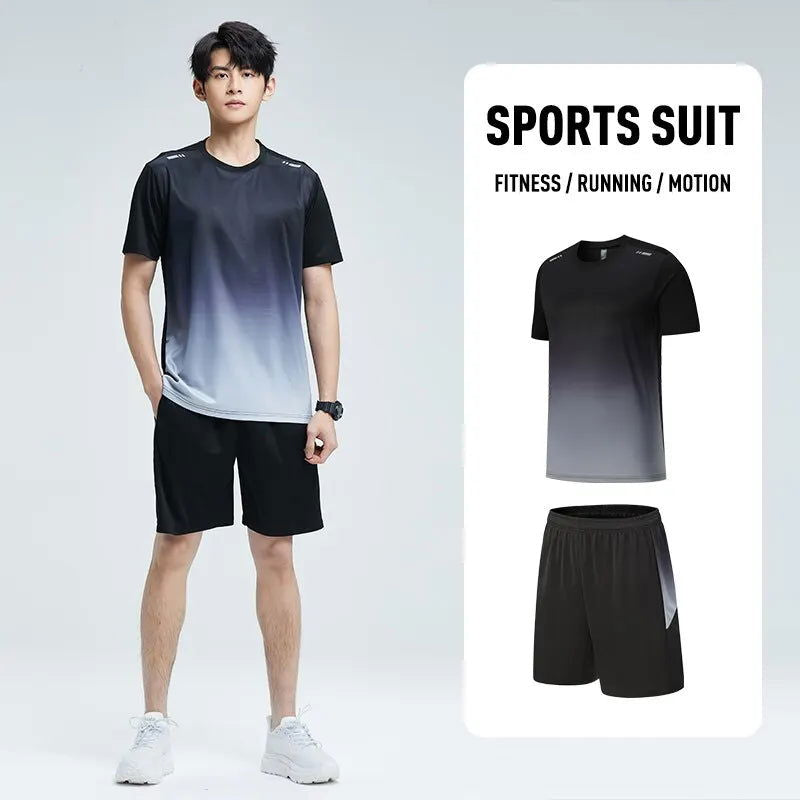 Fitness Clothes Men'S Ice Silk Quick-Dry Sportswear Set Summer Short-Sleeved T-Shirt Morning Running Basketball Training Room Sh - Slobuy