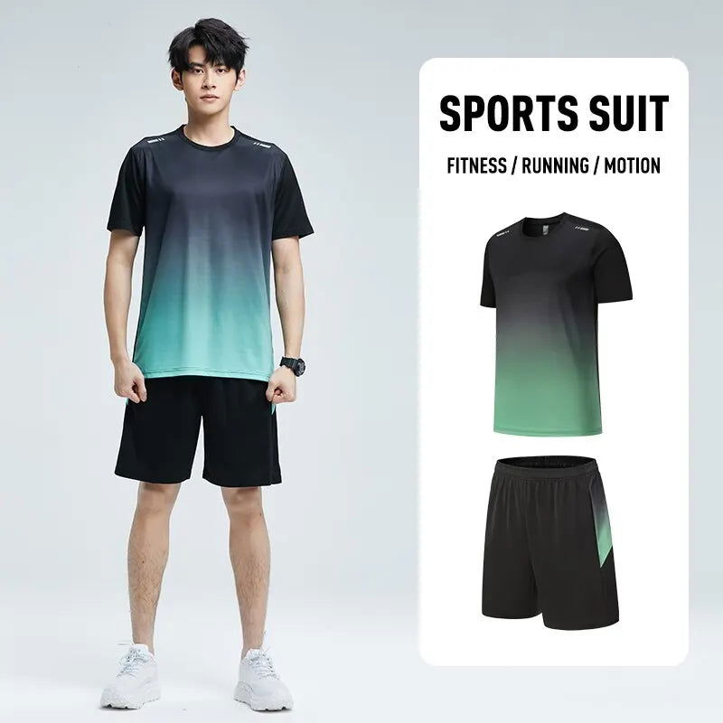 Fitness Clothes Men'S Ice Silk Quick-Dry Sportswear Set Summer Short-Sleeved T-Shirt Morning Running Basketball Training Room Sh - Slobuy