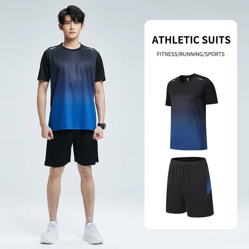 Fitness Clothes Men'S Ice Silk Quick-Dry Sportswear Set Summer Short-Sleeved T-Shirt Morning Running Basketball Training Room Sh - Slobuy