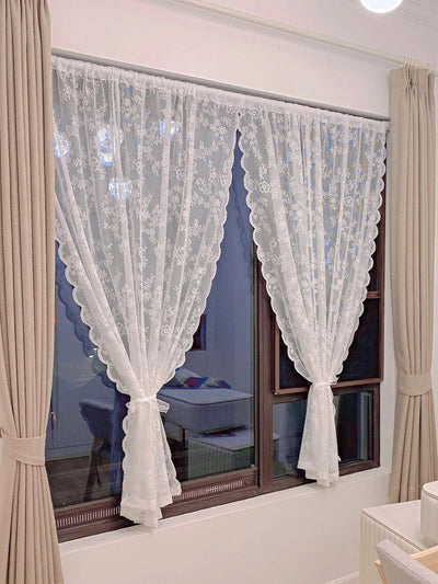 Floral Lace Sheer Rod Pocket Curtain Panel - Slobuy
