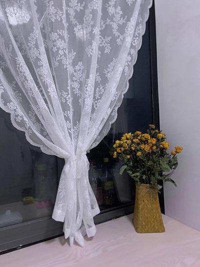 Floral Lace Sheer Rod Pocket Curtain Panel - Slobuy