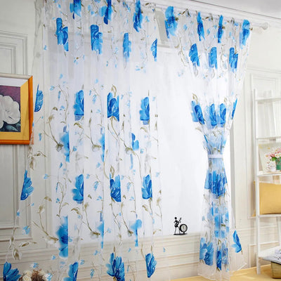 Floral Tulle Curtains For Living Room White Sheer Curtains For Bedroom Door Short Kitchen Window Curtains Drapes decoration - Slobuy