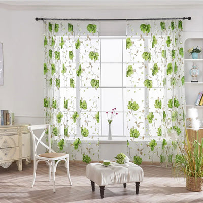 Floral Tulle Curtains For Living Room White Sheer Curtains For Bedroom Door Short Kitchen Window Curtains Drapes decoration - Slobuy