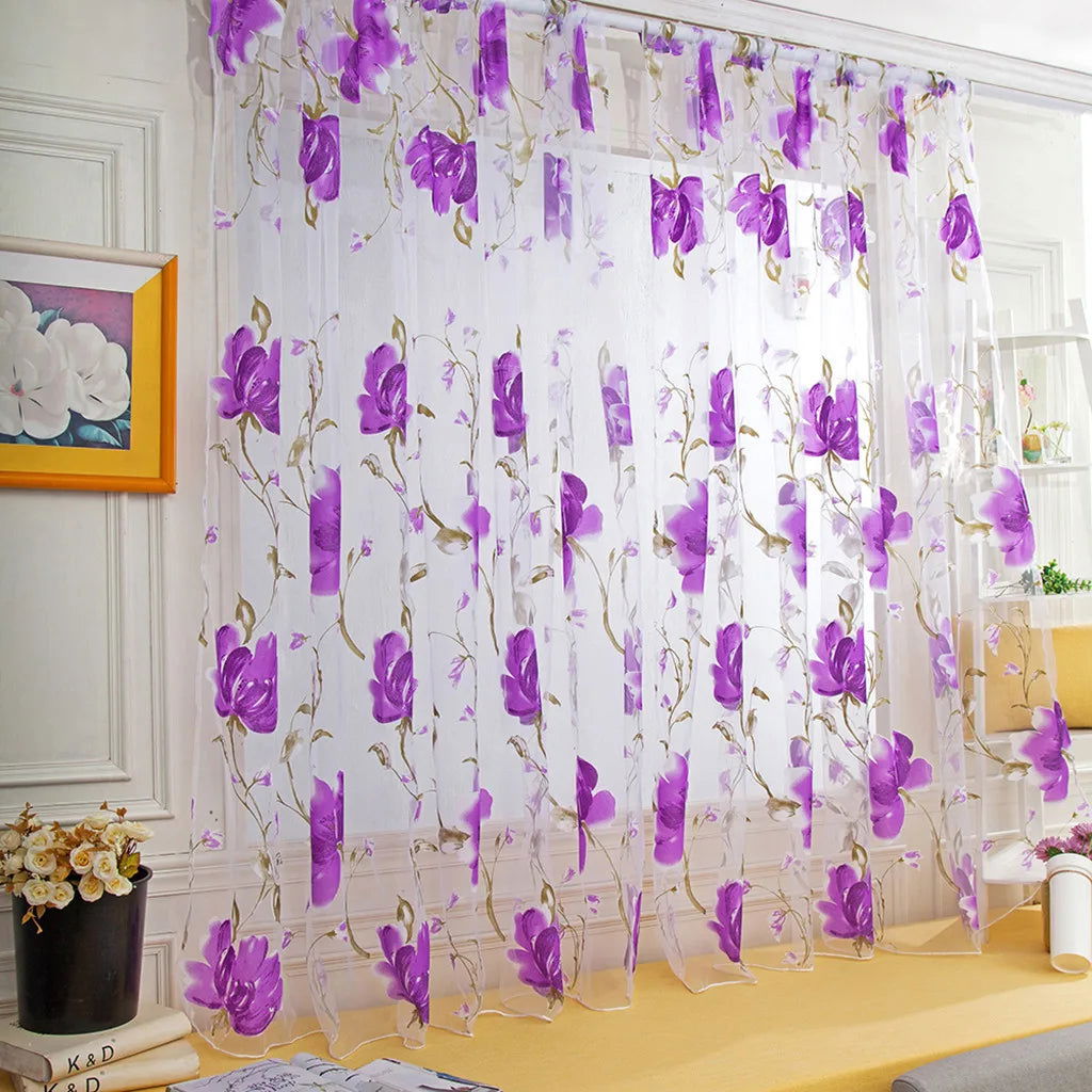 Floral Tulle Curtains For Living Room White Sheer Curtains For Bedroom Door Short Kitchen Window Curtains Drapes decoration - Slobuy