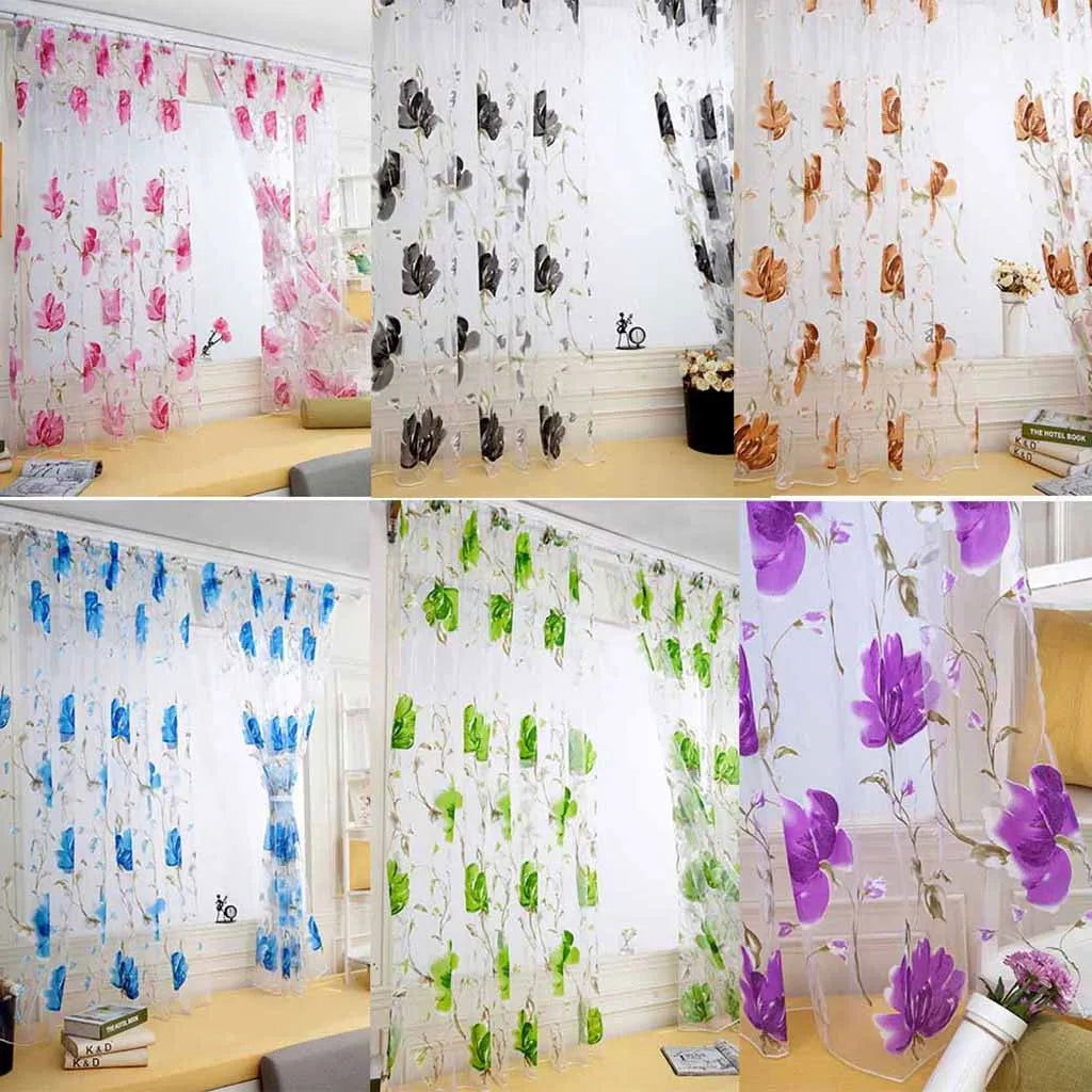 Floral Tulle Curtains For Living Room White Sheer Curtains For Bedroom Door Short Kitchen Window Curtains Drapes decoration - Slobuy