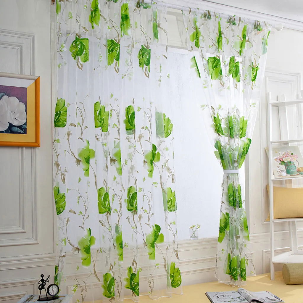 Floral Tulle Curtains For Living Room White Sheer Curtains For Bedroom Door Short Kitchen Window Curtains Drapes decoration - Slobuy