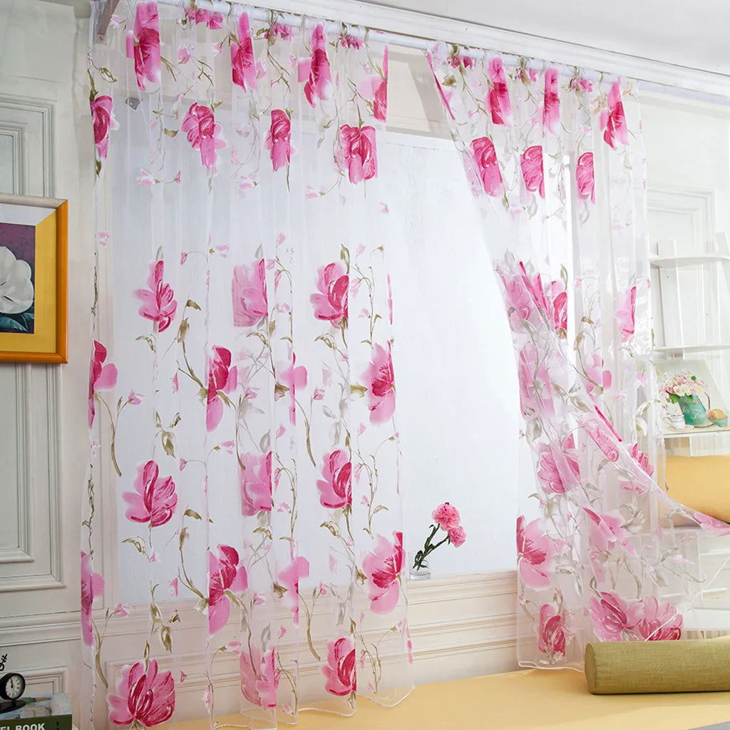 Floral Tulle Curtains For Living Room White Sheer Curtains For Bedroom Door Short Kitchen Window Curtains Drapes decoration - Slobuy