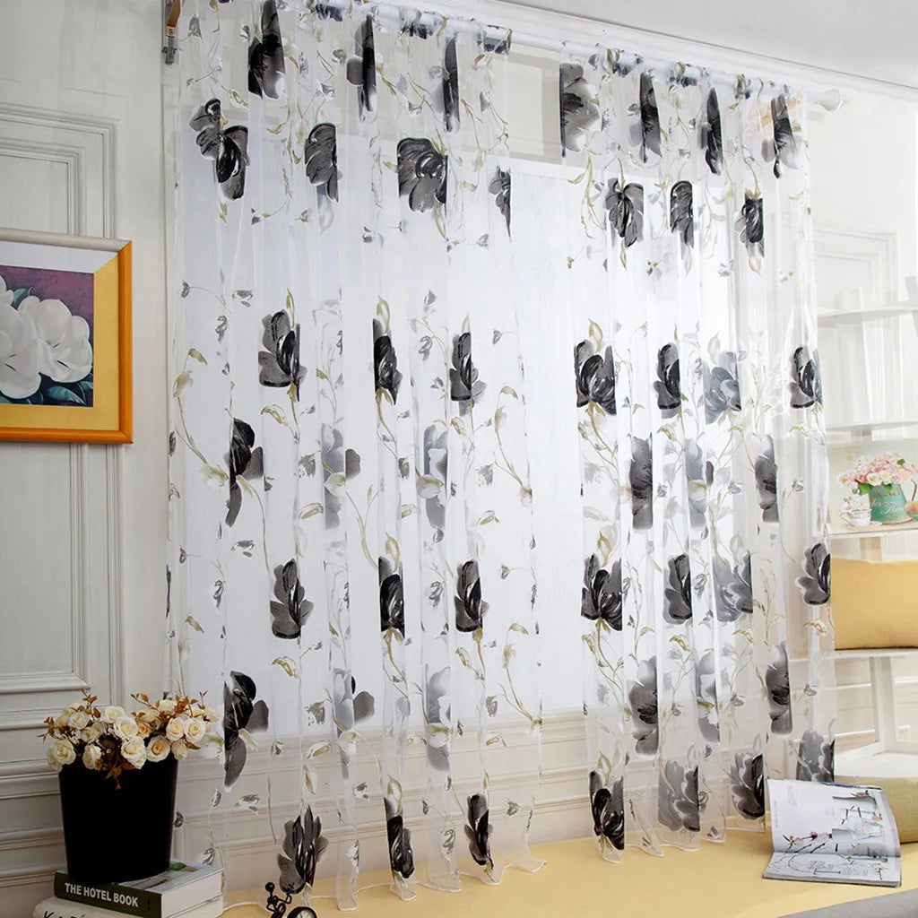 Floral Tulle Curtains For Living Room White Sheer Curtains For Bedroom Door Short Kitchen Window Curtains Drapes decoration - Slobuy