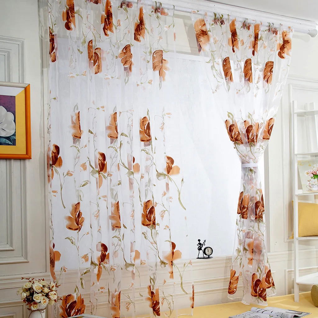 Floral Tulle Curtains For Living Room White Sheer Curtains For Bedroom Door Short Kitchen Window Curtains Drapes decoration - Slobuy