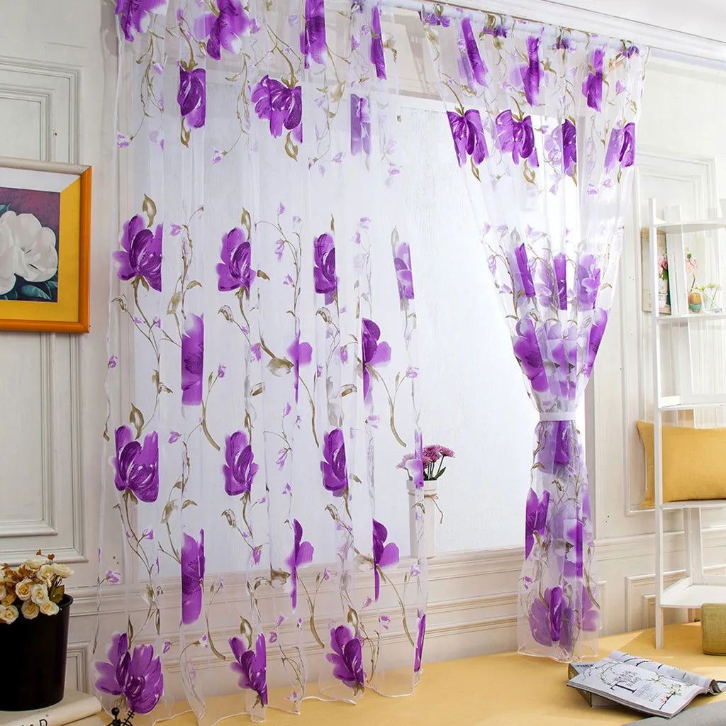 Floral Tulle Curtains For Living Room White Sheer Curtains For Bedroom Door Short Kitchen Window Curtains Drapes decoration - Slobuy