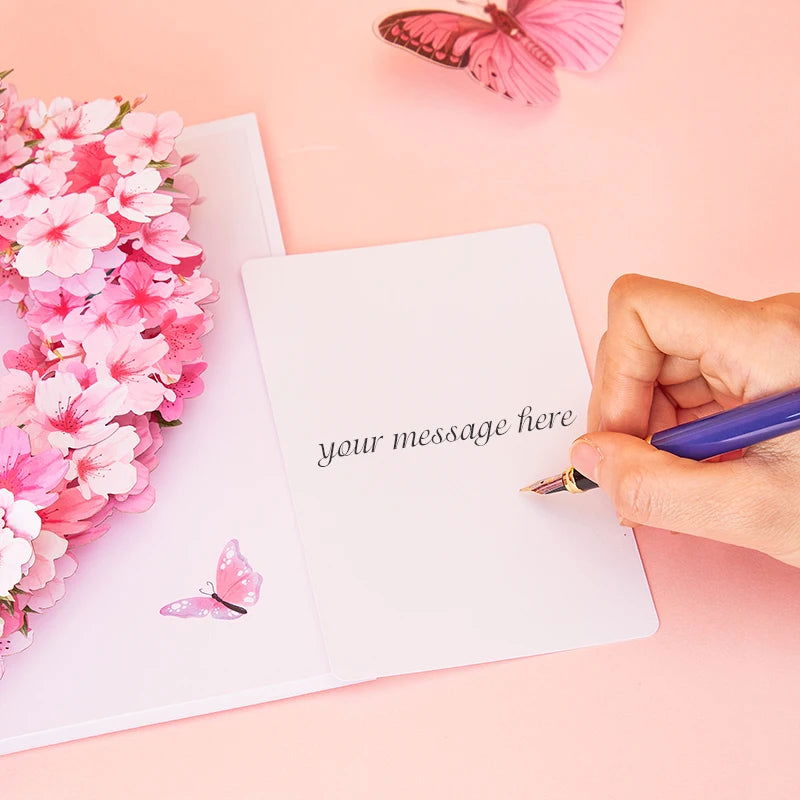Flower Birthday Card Floral Thank you Card Wedding Invitations Cherry Blossom Gifts For Mothers Day Anniversary Greeting Cards - Slobuy
