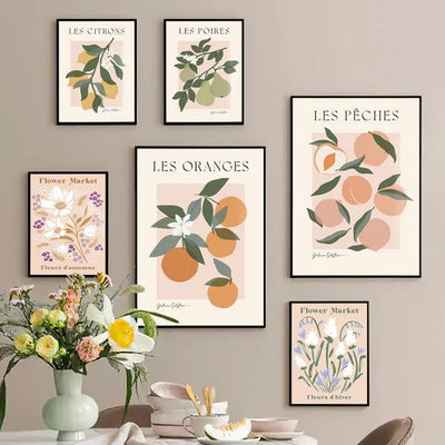 Flower Market Wall Art Canvas Painting Orange Peach Lemon Pear Nordic Poster Printed Picture Living Room Decorative Painting - Slobuy