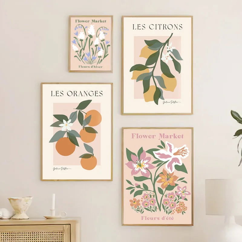 Flower Market Wall Art Canvas Painting Orange Peach Lemon Pear Nordic Poster Printed Picture Living Room Decorative Painting - Slobuy