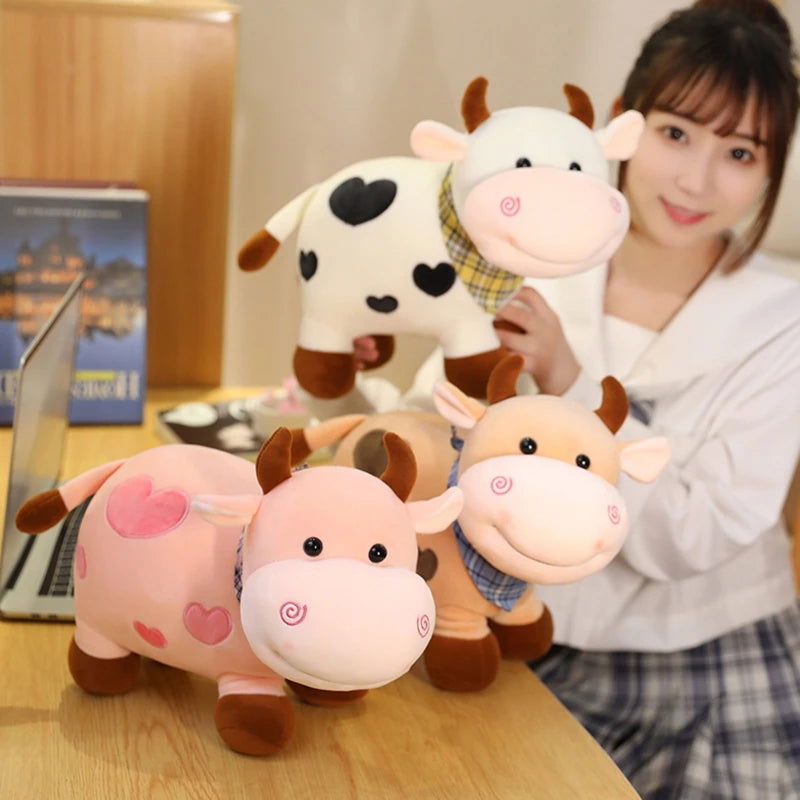 Fluffy Cow Plush Toy Cuddle Pillow Baby Soothing Toy Cute Soft Children's Animals Doll Toy 11inch Plush Stuffed Toys for Girls - Slobuy