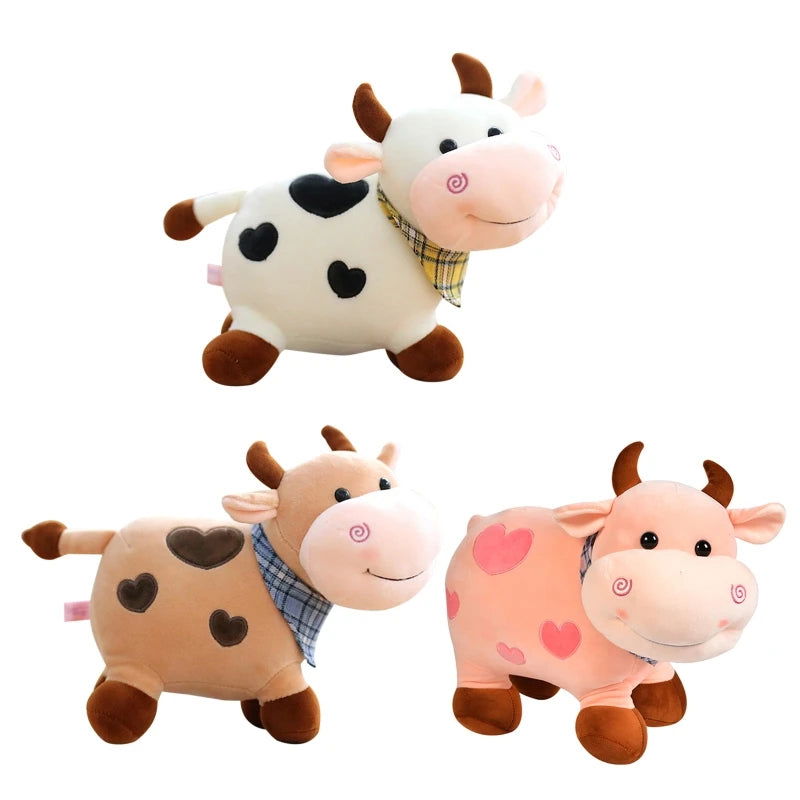 Fluffy Cow Plush Toy Cuddle Pillow Baby Soothing Toy Cute Soft Children's Animals Doll Toy 11inch Plush Stuffed Toys for Girls - Slobuy