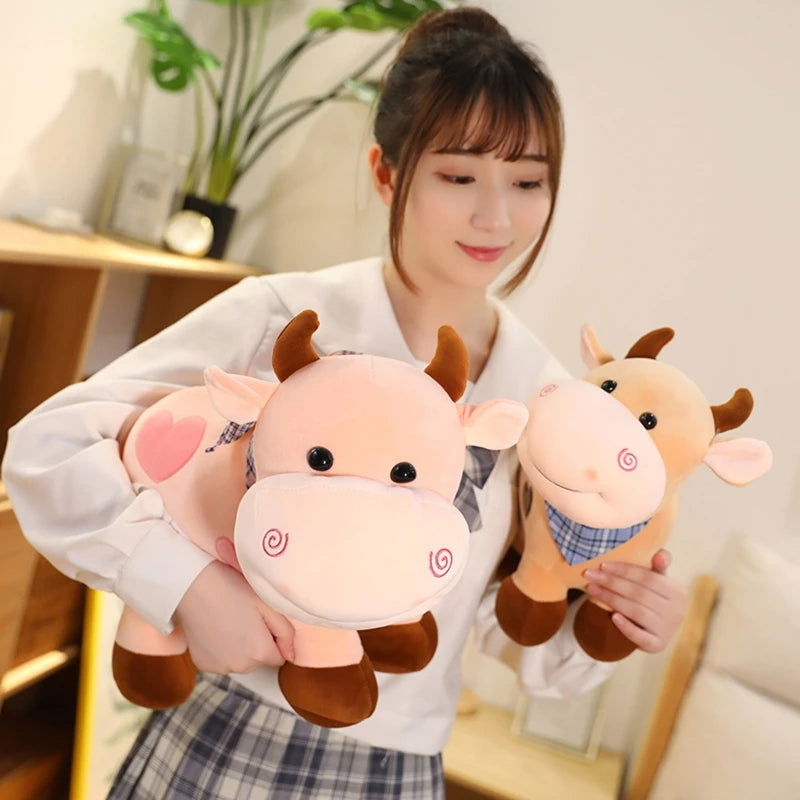 Fluffy Cow Plush Toy Cuddle Pillow Baby Soothing Toy Cute Soft Children's Animals Doll Toy 11inch Plush Stuffed Toys for Girls - Slobuy