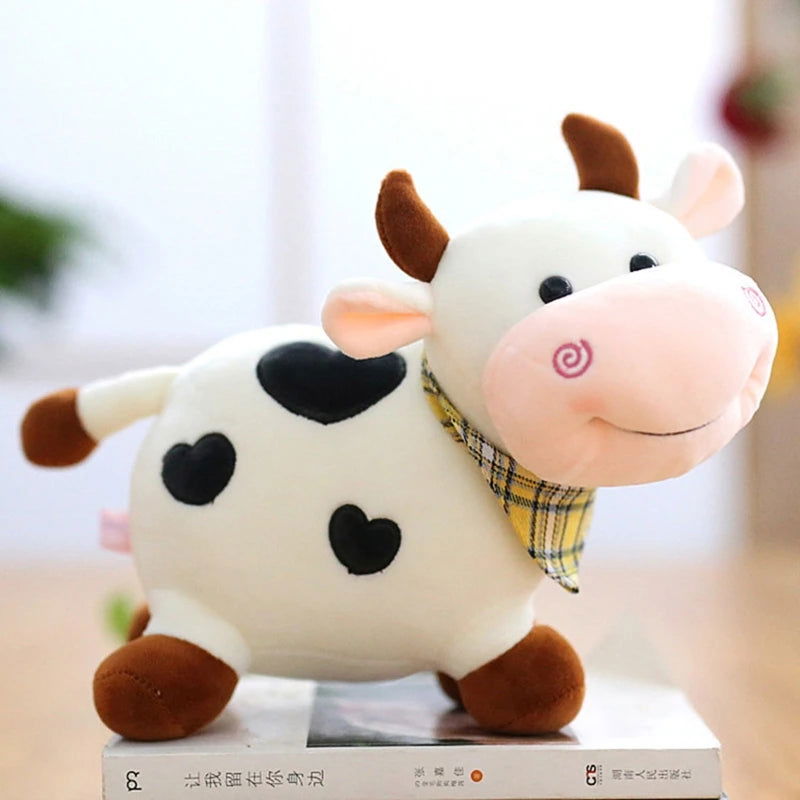 Fluffy Cow Plush Toy Cuddle Pillow Baby Soothing Toy Cute Soft Children's Animals Doll Toy 11inch Plush Stuffed Toys for Girls - Slobuy