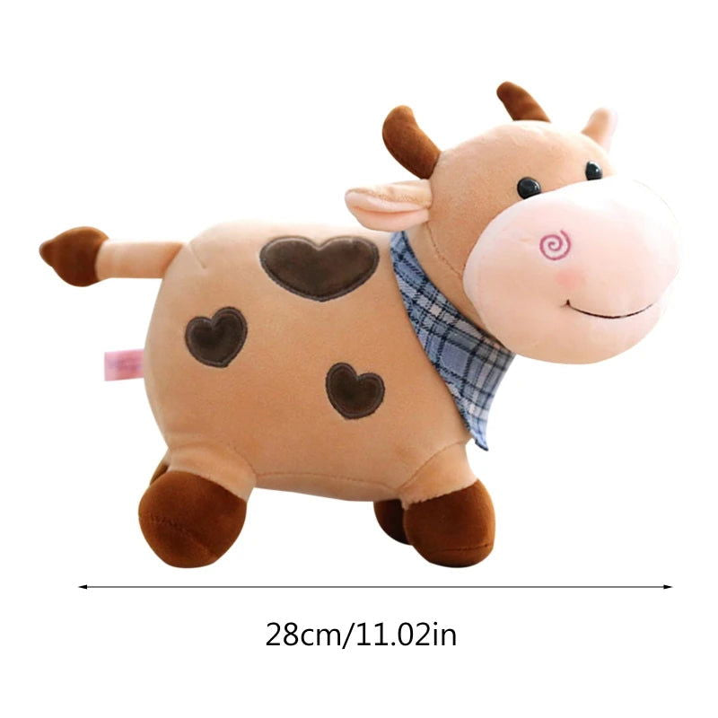 Fluffy Cow Plush Toy Cuddle Pillow Baby Soothing Toy Cute Soft Children's Animals Doll Toy 11inch Plush Stuffed Toys for Girls - Slobuy