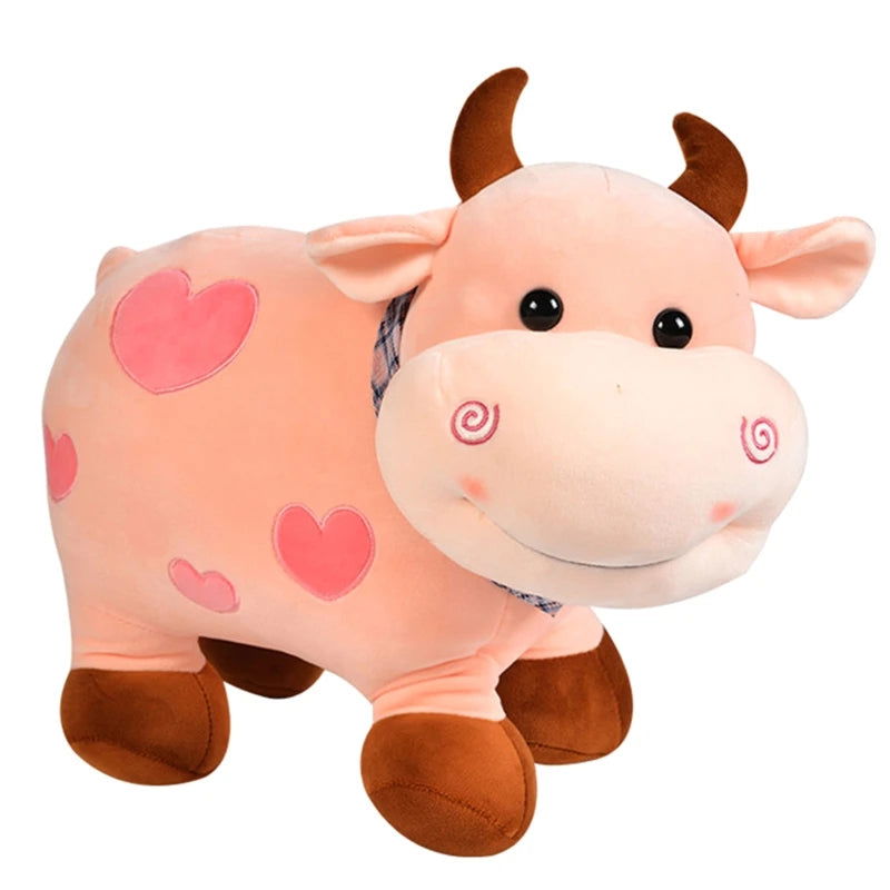 Fluffy Cow Plush Toy Cuddle Pillow Baby Soothing Toy Cute Soft Children's Animals Doll Toy 11inch Plush Stuffed Toys for Girls - Slobuy