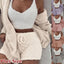 Fluffy Pajamas Set for Women Casual Sleepwear Tank Top and Shorts Plus Size Hoodie Leisure Homsuit Winter 3 Pieces Pijamas - Slobuy