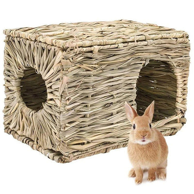 Foldable Woven Rabbit Cages Pets Hamster Guinea Pig Bunny Grass Chew Toy Mat House Bed Nests for Small Animal Rabbit Accessories - Slobuy