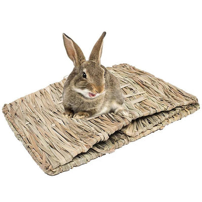 Foldable Woven Rabbit Cages Pets Hamster Guinea Pig Bunny Grass Chew Toy Mat House Bed Nests for Small Animal Rabbit Accessories - Slobuy