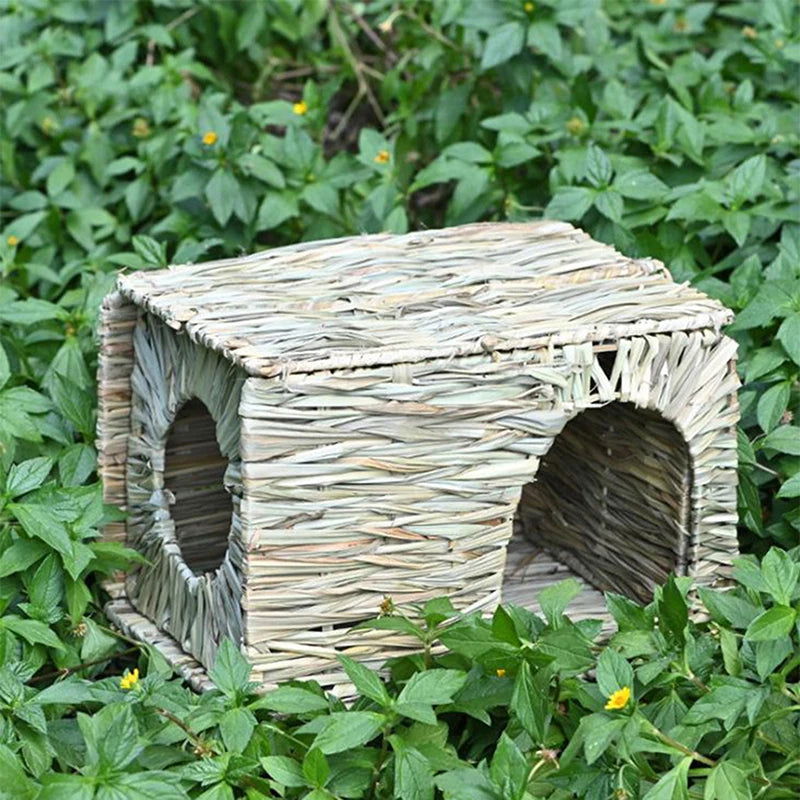 Foldable Woven Rabbit Cages Pets Hamster Guinea Pig Bunny Grass Chew Toy Mat House Bed Nests for Small Animal Rabbit Accessories - Slobuy
