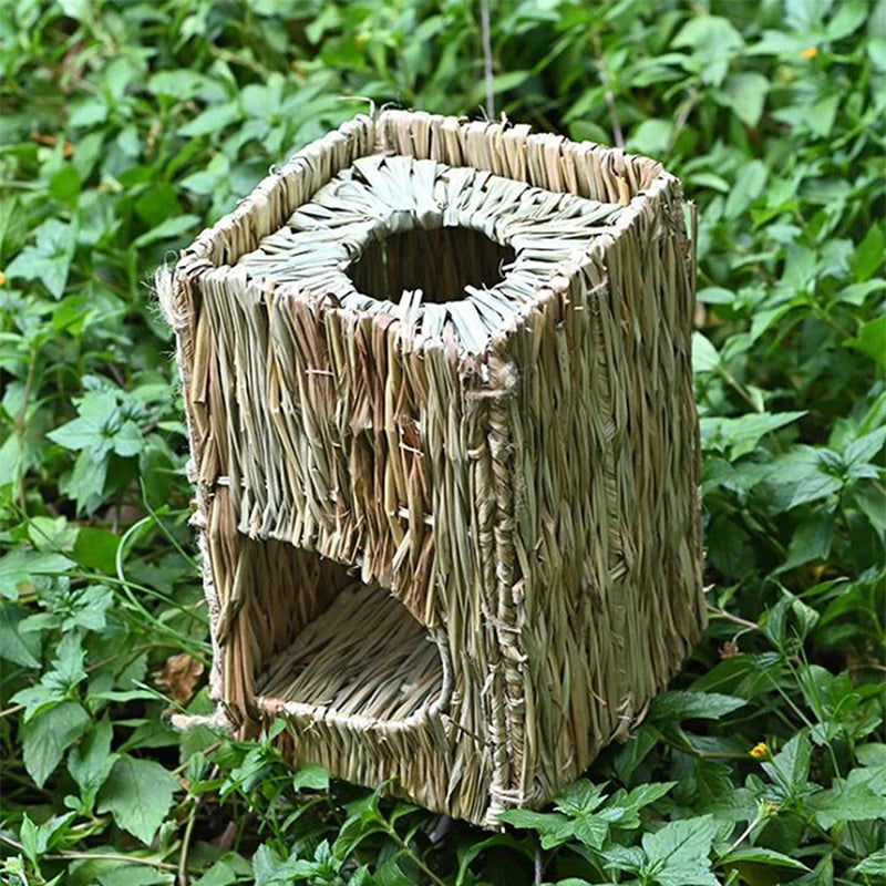 Foldable Woven Rabbit Cages Pets Hamster Guinea Pig Bunny Grass Chew Toy Mat House Bed Nests for Small Animal Rabbit Accessories - Slobuy