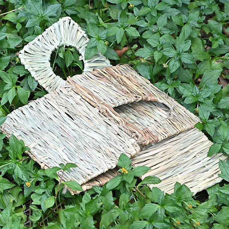 Foldable Woven Rabbit Cages Pets Hamster Guinea Pig Bunny Grass Chew Toy Mat House Bed Nests for Small Animal Rabbit Accessories - Slobuy