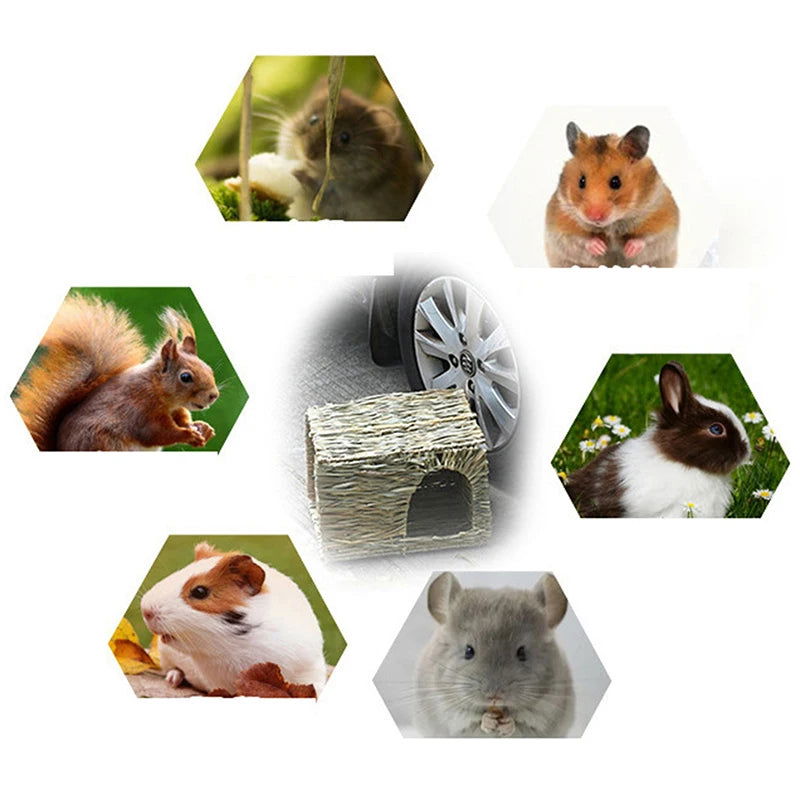 Foldable Woven Rabbit Cages Pets Hamster Guinea Pig Bunny Grass Chew Toy Mat House Bed Nests for Small Animal Rabbit Accessories - Slobuy