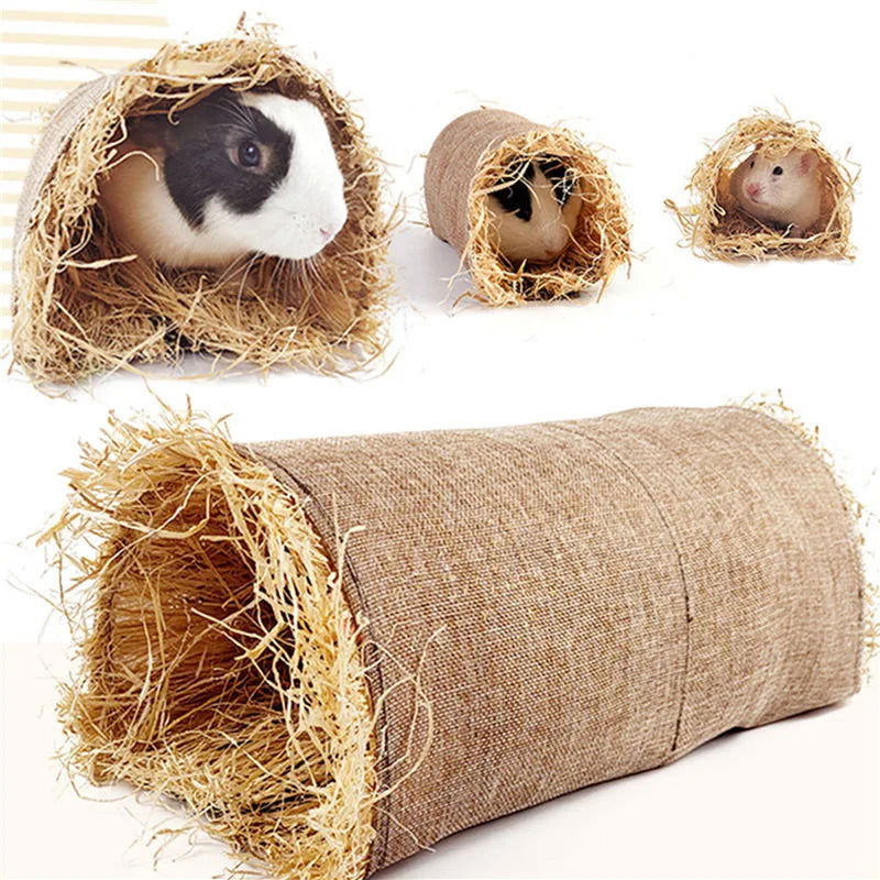 Foldable Woven Rabbit Cages Pets Hamster Guinea Pig Bunny Grass Chew Toy Mat House Bed Nests for Small Animal Rabbit Accessories - Slobuy