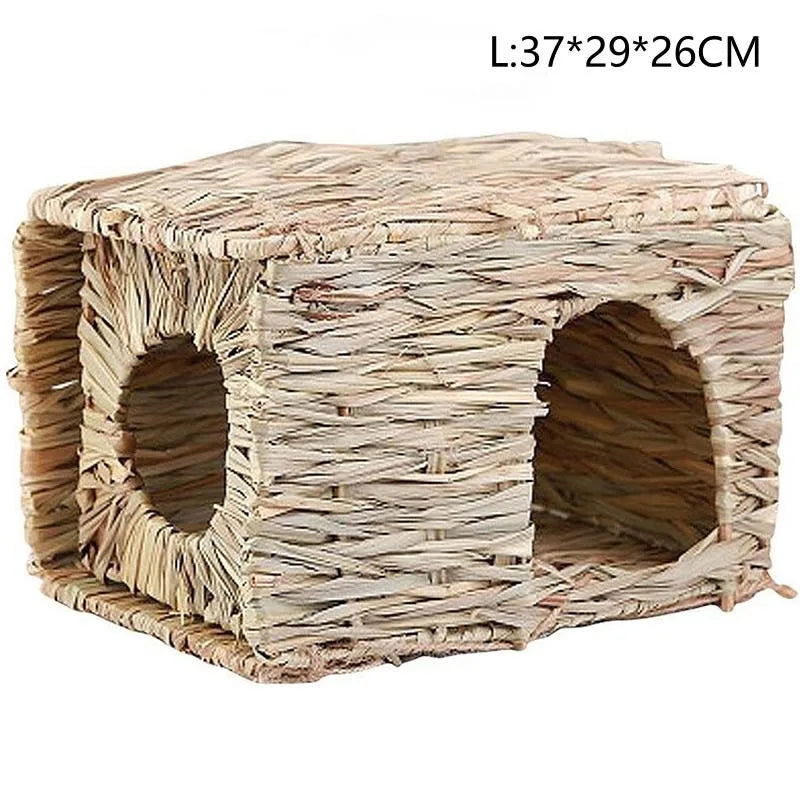 Foldable Woven Rabbit Cages Pets Hamster Guinea Pig Bunny Grass Chew Toy Mat House Bed Nests for Small Animal Rabbit Accessories - Slobuy