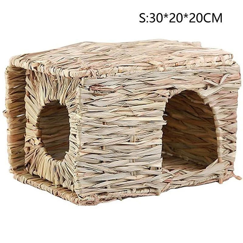 Foldable Woven Rabbit Cages Pets Hamster Guinea Pig Bunny Grass Chew Toy Mat House Bed Nests for Small Animal Rabbit Accessories - Slobuy