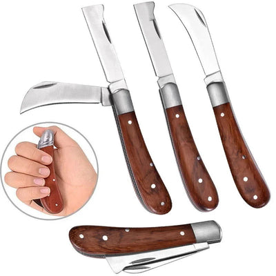 Folding Grafting Knife Grafting Tools Grafting Pruning Knife Professional Garden fruit tree Grafting Cutter Wooden Handle Knife - Slobuy