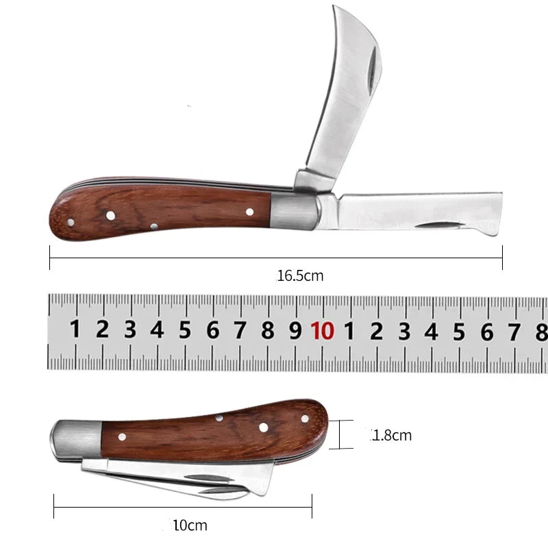 Folding Grafting Knife Grafting Tools Grafting Pruning Knife Professional Garden fruit tree Grafting Cutter Wooden Handle Knife - Slobuy