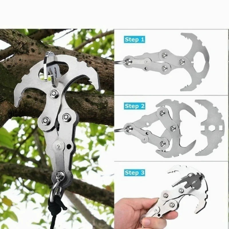 Folding Grappling Hook Multifunctional Stainless Steel Survival Outdoor Climbing Claw Carabiner Camping Gear Multitool Edc Gear - Slobuy