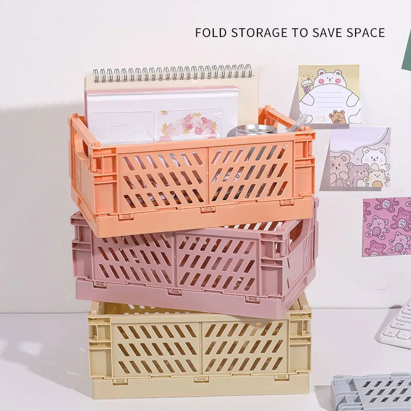 Folding Plastic Storage Box Collapsible Storage Container Desktop Cosmetic Storage Basket Home Office Organizer Box Storage Box - Slobuy