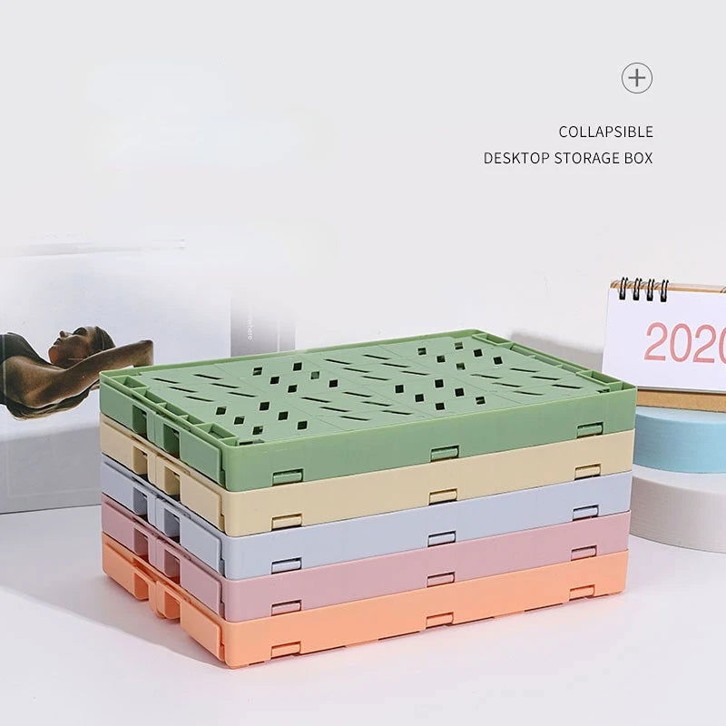 Folding Plastic Storage Box Collapsible Storage Container Desktop Cosmetic Storage Basket Home Office Organizer Box Storage Box - Slobuy