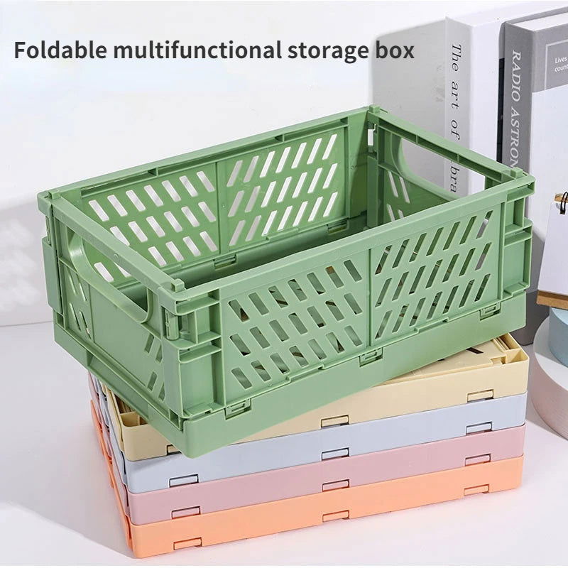Folding Plastic Storage Box Collapsible Storage Container Desktop Cosmetic Storage Basket Home Office Organizer Box Storage Box - Slobuy