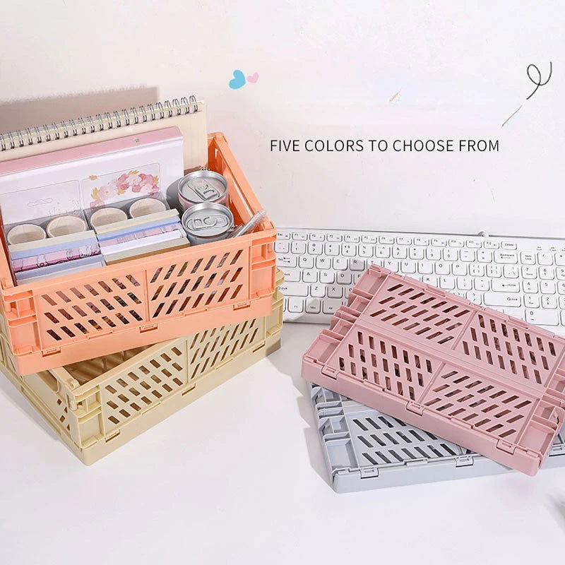 Folding Plastic Storage Box Collapsible Storage Container Desktop Cosmetic Storage Basket Home Office Organizer Box Storage Box - Slobuy