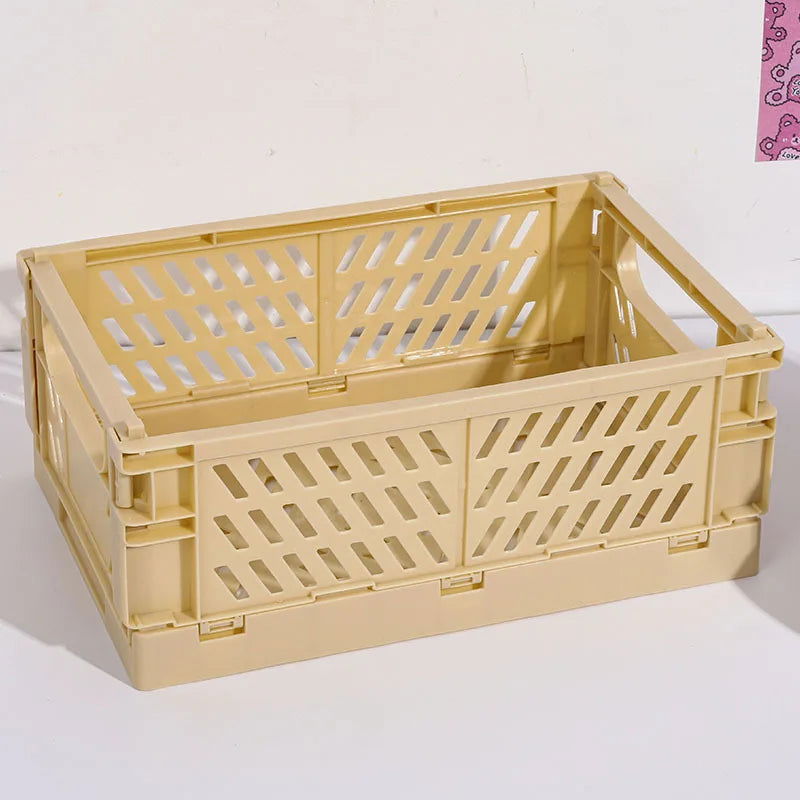 Folding Plastic Storage Box Collapsible Storage Container Desktop Cosmetic Storage Basket Home Office Organizer Box Storage Box - Slobuy