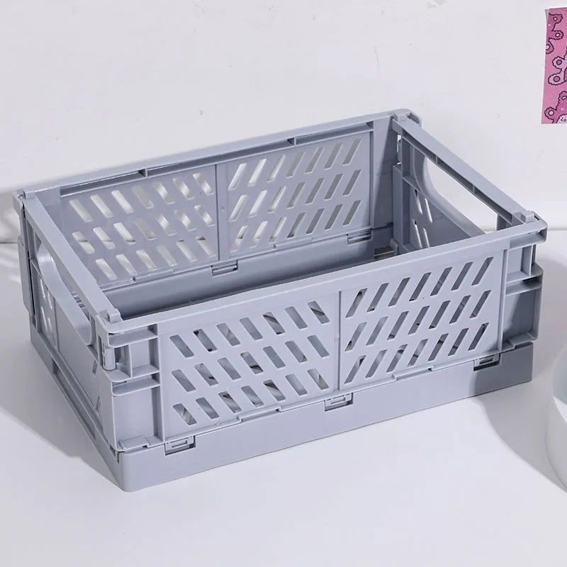 Folding Plastic Storage Box Collapsible Storage Container Desktop Cosmetic Storage Basket Home Office Organizer Box Storage Box - Slobuy