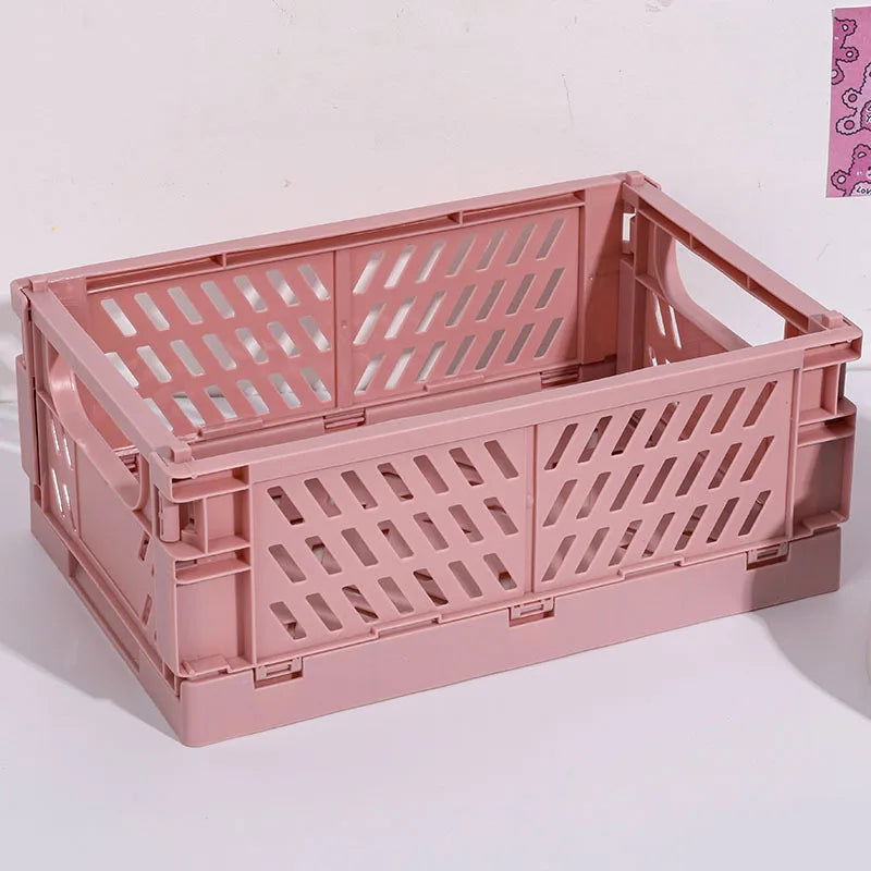 Folding Plastic Storage Box Collapsible Storage Container Desktop Cosmetic Storage Basket Home Office Organizer Box Storage Box - Slobuy